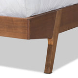 Senna Mid-Century Modern Beige Fabric Upholstered and Walnut Brown Finished Wood King Size Platform Bed