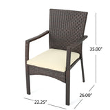 Arezzo Outdoor 3 Piece Wood  and Wicker Bistro Set, Teak Finish and Brown Noble House