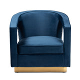 Baxton Studio Neville Modern Luxe and Glam Navy Blue Velvet Fabric Upholstered and Gold Finished Metal Armchair