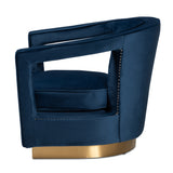 Baxton Studio Neville Modern Luxe and Glam Navy Blue Velvet Fabric Upholstered and Gold Finished Metal Armchair