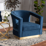 Baxton Studio Neville Modern Luxe and Glam Navy Blue Velvet Fabric Upholstered and Gold Finished Metal Armchair