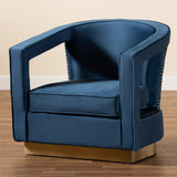 Baxton Studio Neville Modern Luxe and Glam Navy Blue Velvet Fabric Upholstered and Gold Finished Metal Armchair