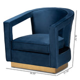 Baxton Studio Neville Modern Luxe and Glam Navy Blue Velvet Fabric Upholstered and Gold Finished Metal Armchair