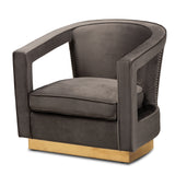 Neville Modern Luxe and Glam Velvet Fabric Upholstered and Gold Finished Metal Armchair