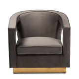 Baxton Studio Neville Modern Luxe and Glam Grey Velvet Fabric Upholstered and Gold Finished Metal Armchair