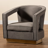 Baxton Studio Neville Modern Luxe and Glam Grey Velvet Fabric Upholstered and Gold Finished Metal Armchair