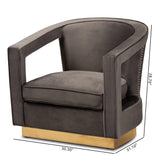 Baxton Studio Neville Modern Luxe and Glam Grey Velvet Fabric Upholstered and Gold Finished Metal Armchair