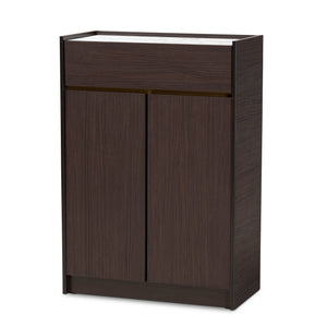 Walker Modern and Contemporary Dark Brown and Gold Finished Wood Shoe Cabinet with Faux Marble Top