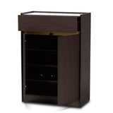 Walker Modern and Contemporary Dark Brown and Gold Finished Wood Shoe Cabinet with Faux Marble Top