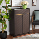 Walker Modern and Contemporary Dark Brown and Gold Finished Wood Shoe Cabinet with Faux Marble Top