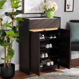 Walker Modern and Contemporary Dark Brown and Gold Finished Wood Shoe Cabinet with Faux Marble Top