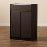 Walker Modern and Contemporary Dark Brown and Gold Finished Wood Shoe Cabinet with Faux Marble Top