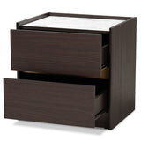 Walker Modern and Contemporary Dark Brown and Gold Finished Wood Nightstand with Faux Marble Top