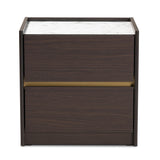 Walker Modern and Contemporary Dark Brown and Gold Finished Wood Nightstand with Faux Marble Top