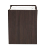 Walker Modern and Contemporary Dark Brown and Gold Finished Wood Nightstand with Faux Marble Top