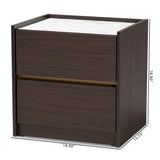 Walker Modern and Contemporary Dark Brown and Gold Finished Wood Nightstand with Faux Marble Top