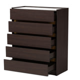 Walker Modern and Contemporary Dark Brown and Gold Finished Wood 5-Drawer Chest with Faux Marble Top