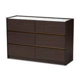 Walker Modern and Contemporary Dark Brown and Gold Finished Wood 6-Drawer Dresser with Faux Marble Top