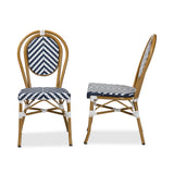 Baxton Studio Alaire Classic French Indoor and Outdoor Blue and White Bamboo Style Stackable 2-Piece Bistro Dining Chair Set