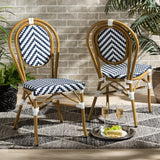 Baxton Studio Alaire Classic French Indoor and Outdoor Blue and White Bamboo Style Stackable 2-Piece Bistro Dining Chair Set