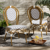 Baxton Studio Alaire Classic French Indoor and Outdoor Grey and White Bamboo Style Stackable 2-Piece Bistro Dining Chair Set