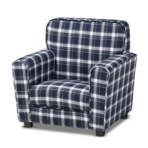 Talma Modern and Contemporary Blue and White Plaid Fabric Upholstered Kids Armchair