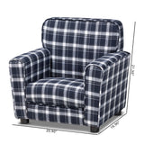 Talma Modern and Contemporary Blue and White Plaid Fabric Upholstered Kids Armchair