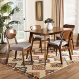 Katya Mid-Century Modern Grey Fabric Upholstered and Walnut Brown Finished Wood 5-Piece Dining Set