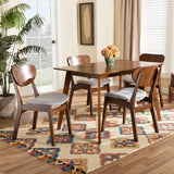 Katya Mid-Century Modern Grey Fabric Upholstered and Walnut Brown Finished Wood 5-Piece Dining Set