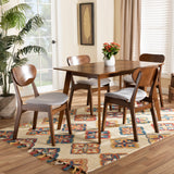 Katya Mid-Century Modern Grey Fabric Upholstered and Walnut Brown Finished Wood 5-Piece Dining Set