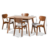 Katya Mid-Century Modern Grey Fabric Upholstered and Walnut Brown Finished Wood 5-Piece Dining Set