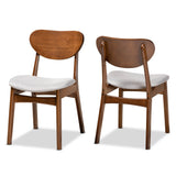 Katya Mid-Century Modern Grey Fabric Upholstered and Walnut Brown Finished Wood 2-Piece Dining Chair Set