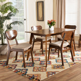 Katya Mid-Century Modern Sand Fabric Upholstered and Walnut Brown Finished Wood 5-Piece Dining Set