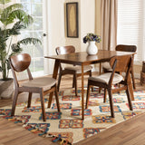 Katya Mid-Century Modern Sand Fabric Upholstered and Walnut Brown Finished Wood 5-Piece Dining Set