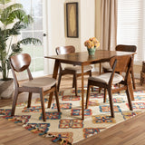 Katya Mid-Century Modern Sand Fabric Upholstered and Walnut Brown Finished Wood 5-Piece Dining Set