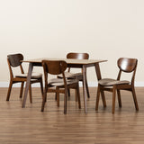 Katya Mid-Century Modern Sand Fabric Upholstered and Walnut Brown Finished Wood 5-Piece Dining Set