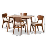 Katya Mid-Century Modern Sand Fabric Upholstered and Walnut Brown Finished Wood 5-Piece Dining Set