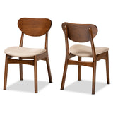 Katya Mid-Century Modern Sand Fabric Upholstered and Walnut Brown Finished Wood 2-Piece Dining Chair Set