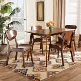 Katya Mid-Century Modern Walnut Brown Finished Wood 5-Piece Dining Set