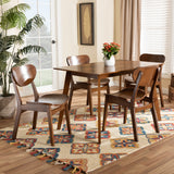 Katya Mid-Century Modern Walnut Brown Finished Wood 5-Piece Dining Set