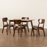 Katya Mid-Century Modern Walnut Brown Finished Wood 5-Piece Dining Set