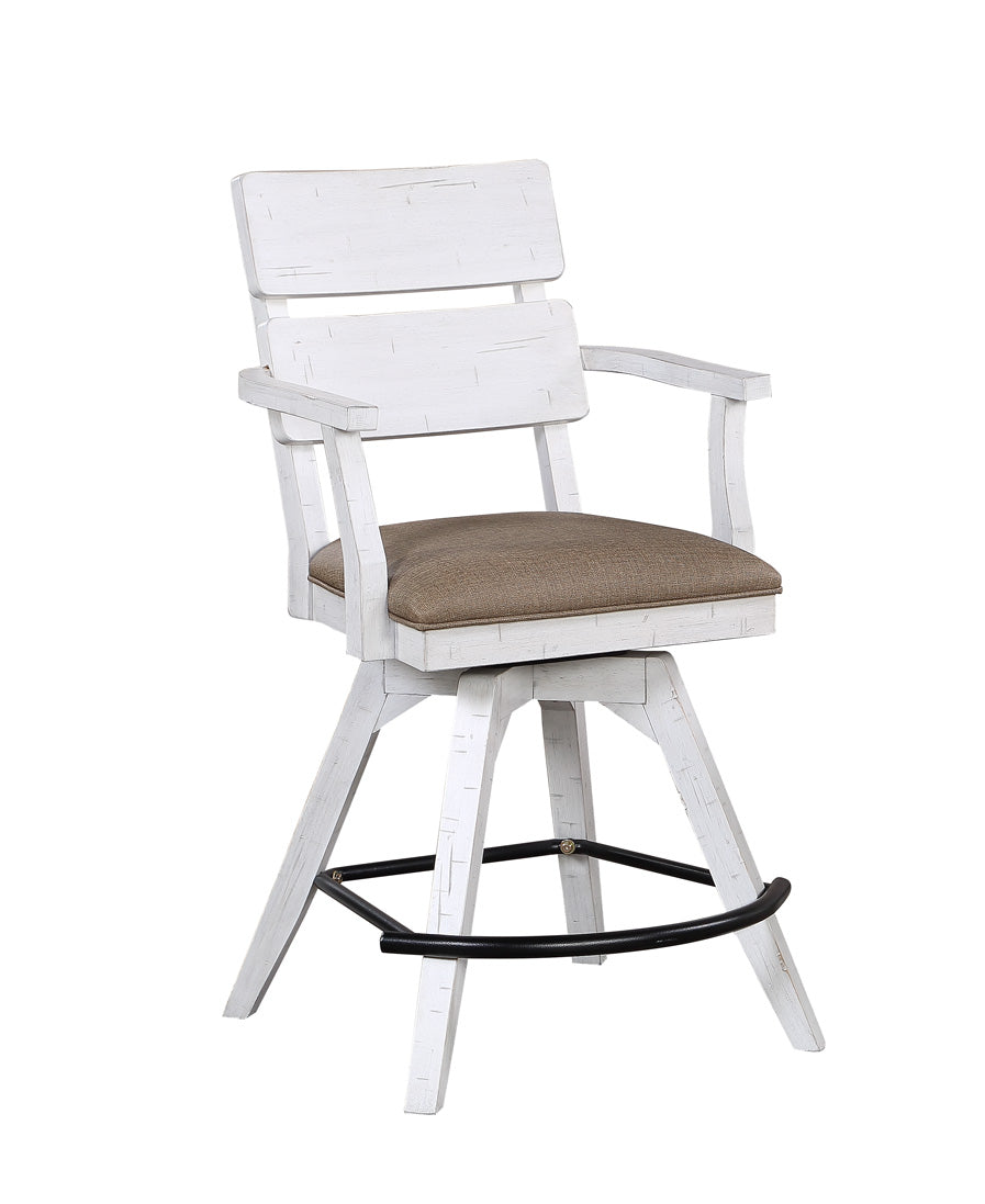 ECI Furniture La Sierra 24" Dbl Panel Back Spectator Swivel Stool with Brown Vinyl Seat, Gray & White - Set of 2 Distressed Gray-White Hardwood solids and veneers