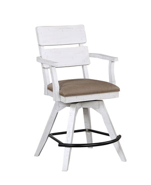 ECI Furniture La Sierra 24" Dbl Panel Back Spectator Swivel Stool with Brown Vinyl Seat, Gray & White - Set of 2 Distressed Gray-White Hardwood solids and veneers