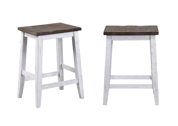 ECI Furniture La Sierra 24" Saddle Stool with Wood Seat, Gray & White - Set of 2 Distressed Gray-White Hardwood solids and veneers