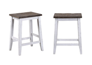ECI Furniture La Sierra 24" Saddle Stool with Wood Seat, Gray & White - Set of 2 Distressed Gray-White Hardwood solids and veneers