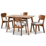 Damara Mid-Century Modern Fabric Upholstered and Walnut Brown Finished Wood 5-Piece Dining Set