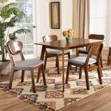 Damara Mid-Century Modern Grey Fabric Upholstered and Walnut Brown Finished Wood 5-Piece Dining Set