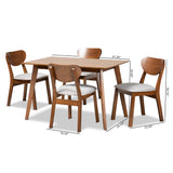 Damara Mid-Century Modern Grey Fabric Upholstered and Walnut Brown Finished Wood 5-Piece Dining Set