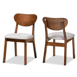 Damara Mid-Century Modern Fabric Upholstered and Walnut Brown Finished Wood 2-Piece Dining Chair Set
