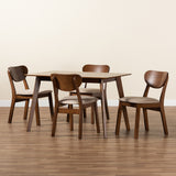 Damara Mid-Century Modern Sand Fabric Upholstered and Walnut Brown Finished Wood 5-Piece Dining Set
